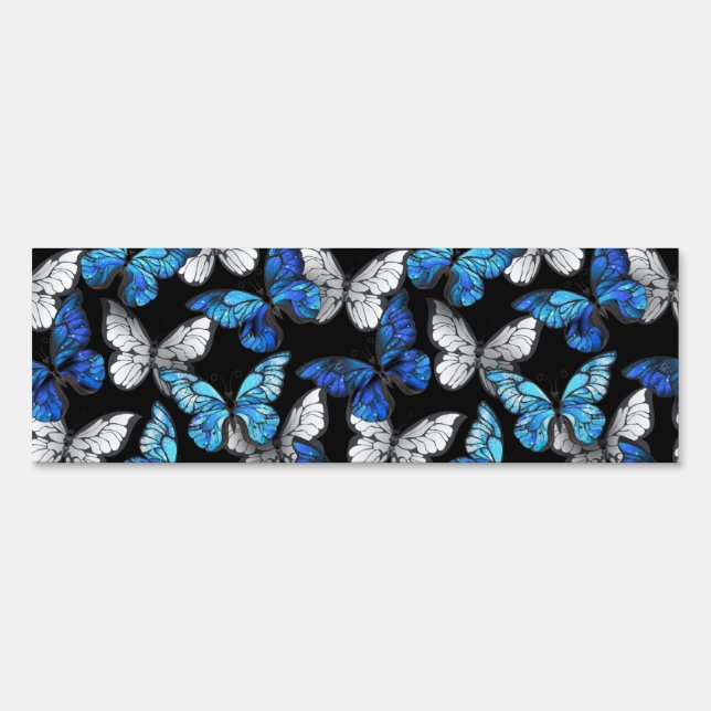 Dark Seamless Pattern with Blue Butterflies Morpho Sign (Front)