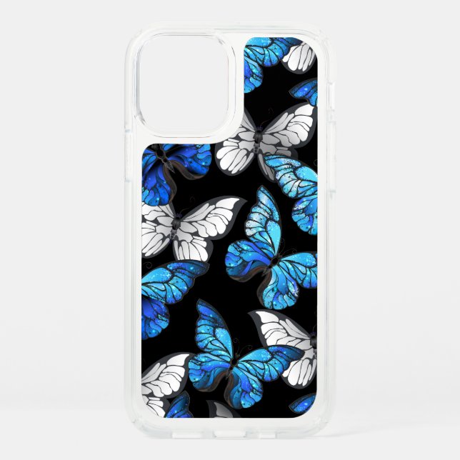 Dark Seamless Pattern with Blue Butterflies Morpho Speck iPhone 12 Case (Front)