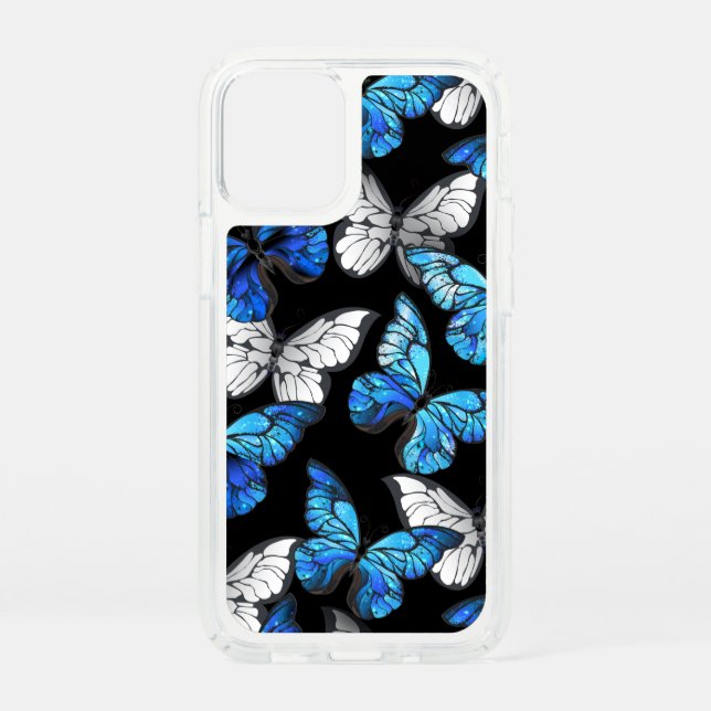 Dark Seamless Pattern with Blue Butterflies Morpho Speck iPhone 12 Mini Case (Front)