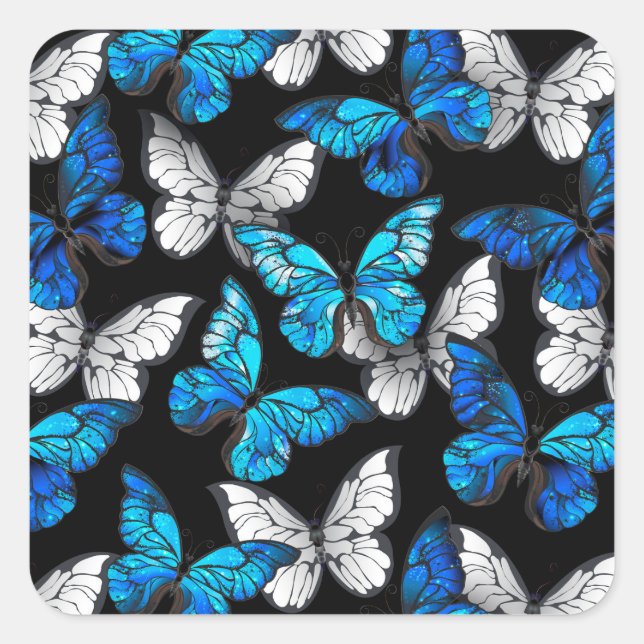 Dark Seamless Pattern with Blue Butterflies Morpho Square Sticker (Front)