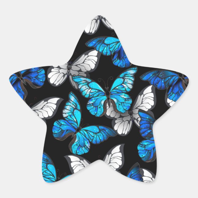 Dark Seamless Pattern with Blue Butterflies Morpho Star Sticker (Front)