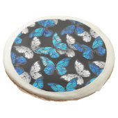 Dark Seamless Pattern with Blue Butterflies Morpho Sugar Cookie (Angled)