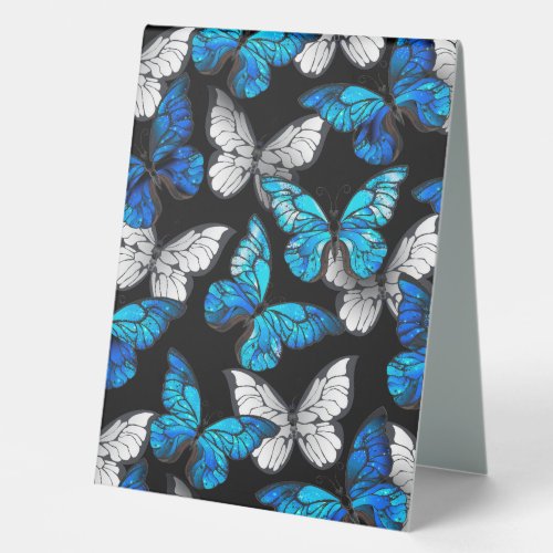 Dark Seamless Pattern with Blue Butterflies Morpho Table Tent Sign