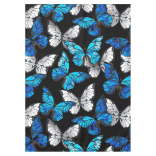 Dark Seamless Pattern with Blue Butterflies Morpho Tablecloth