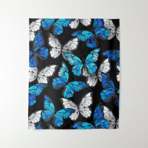 Dark Seamless Pattern with Blue Butterflies Morpho Tapestry