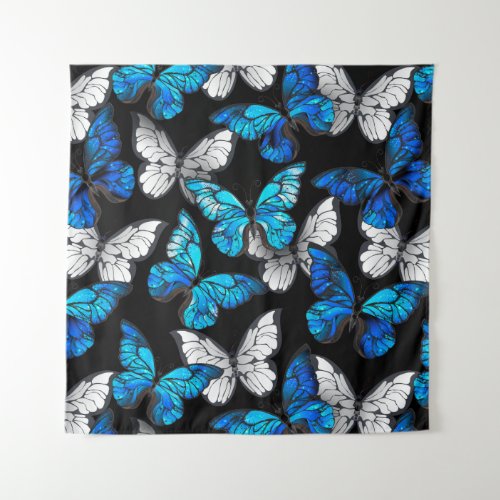 Dark Seamless Pattern with Blue Butterflies Morpho Tapestry