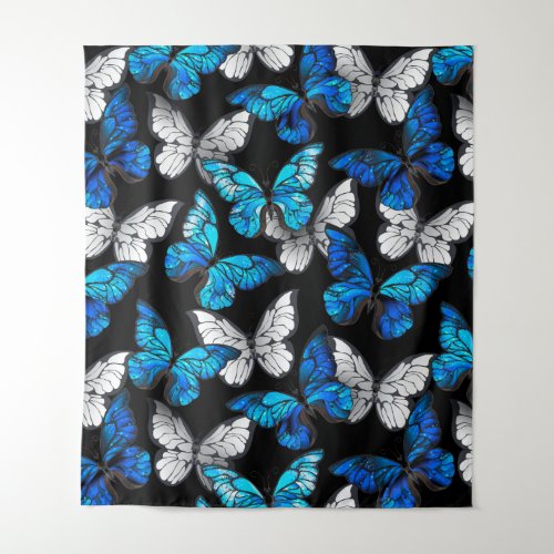 Dark Seamless Pattern with Blue Butterflies Morpho Tapestry