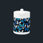 Dark Seamless Pattern with Blue Butterflies Morpho Teapot<br><div class="desc">Realistic,  blue and white butterflies seamless pattern on black background.</div>