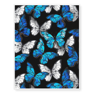 Dark Seamless Pattern with Blue Butterflies Morpho Temporary Tattoos