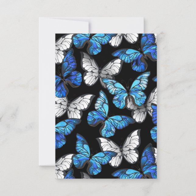 Dark Seamless Pattern with Blue Butterflies Morpho Thank You Card (Front)