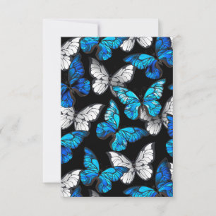 Dark Seamless Pattern with Blue Butterflies Morpho Thank You Card