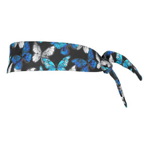 Dark Seamless Pattern with Blue Butterflies Morpho Tie Headband