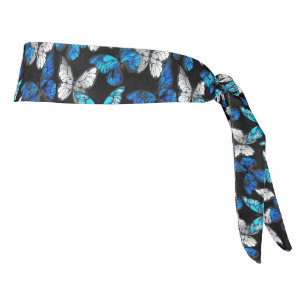 Dark Seamless Pattern with Blue Butterflies Morpho Tie Headband