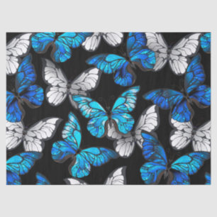 Dark Seamless Pattern with Blue Butterflies Morpho Tissue Paper