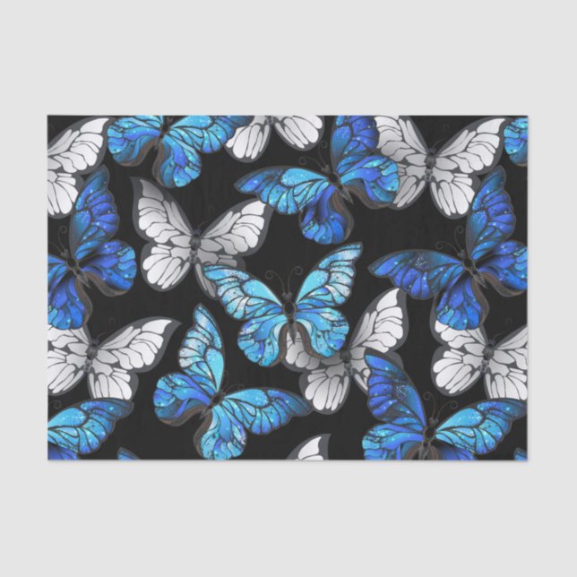 Dark Seamless Pattern with Blue Butterflies Morpho Tissue Paper (Front)