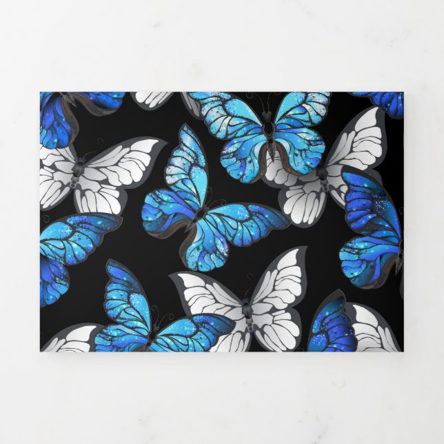 Dark Seamless Pattern with Blue Butterflies Morpho Tri-Fold Card (Cover)