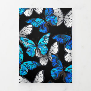 Dark Seamless Pattern with Blue Butterflies Morpho Tri-Fold Program