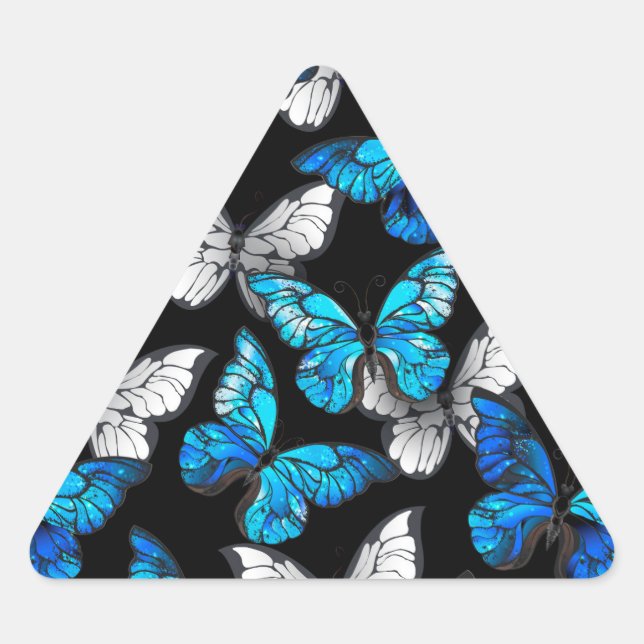Dark Seamless Pattern with Blue Butterflies Morpho Triangle Sticker (Front)