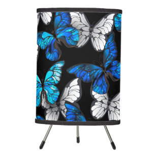 Dark Seamless Pattern with Blue Butterflies Morpho Tripod Lamp