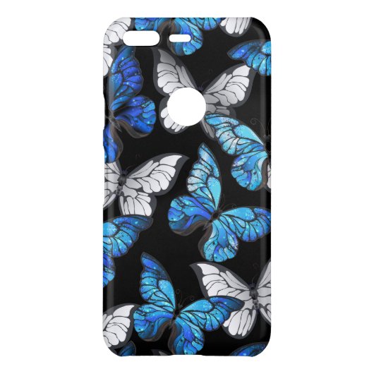 Dark Seamless Pattern with Blue Butterflies Morpho Uncommon Google Pixel Case (Back)