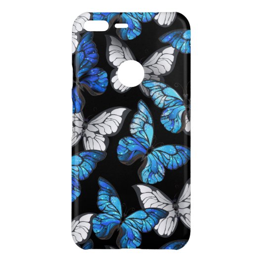 Dark Seamless Pattern with Blue Butterflies Morpho Uncommon Google Pixel XL Case (Back)