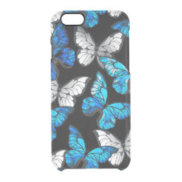 Dark Seamless Pattern with Blue Butterflies Morpho Clear iPhone 6/6S Case