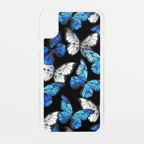 Dark Seamless Pattern with Blue Butterflies Morpho iPhone XR Case