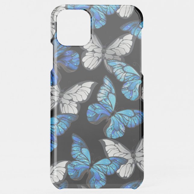 Dark Seamless Pattern with Blue Butterflies Morpho Uncommon iPhone Case (Back)