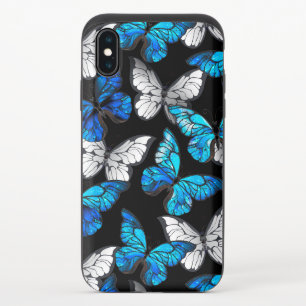 Dark Seamless Pattern with Blue Butterflies Morpho iPhone X Slider Case