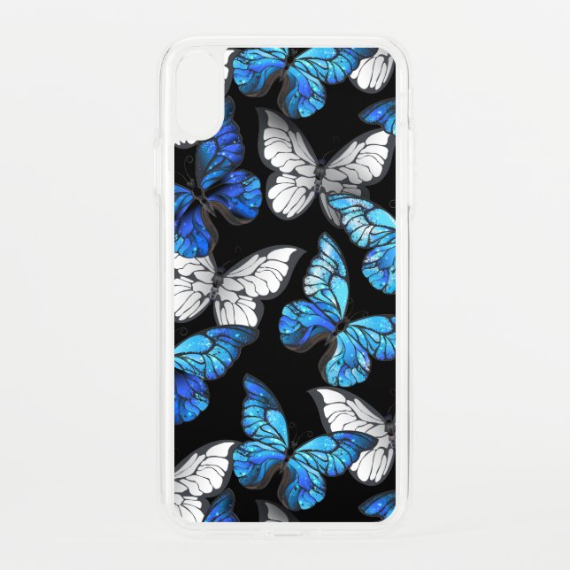 Dark Seamless Pattern with Blue Butterflies Morpho Uncommon iPhone Case (Back)