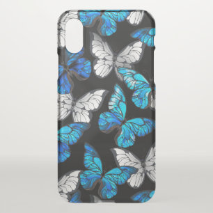 Dark Seamless Pattern with Blue Butterflies Morpho iPhone X Case