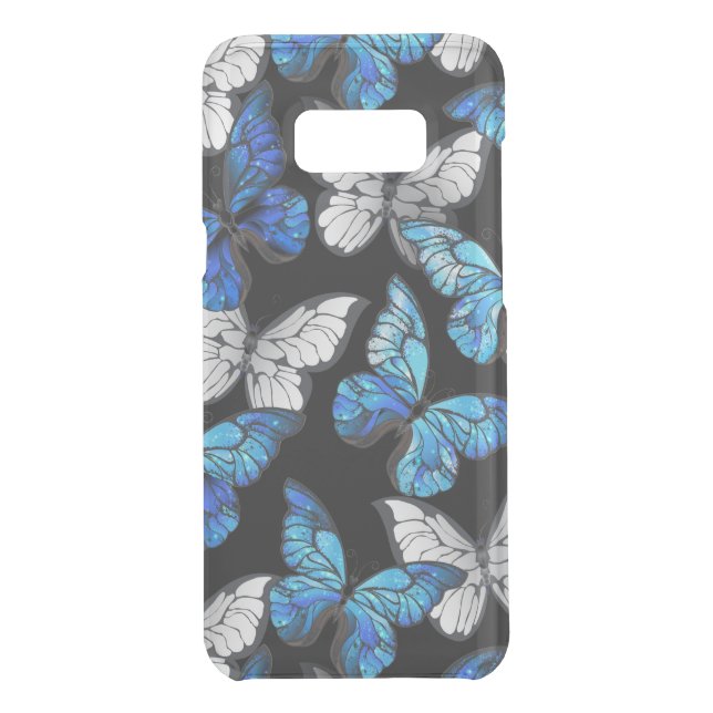 Dark Seamless Pattern with Blue Butterflies Morpho Uncommon Samsung Galaxy Case (Back)