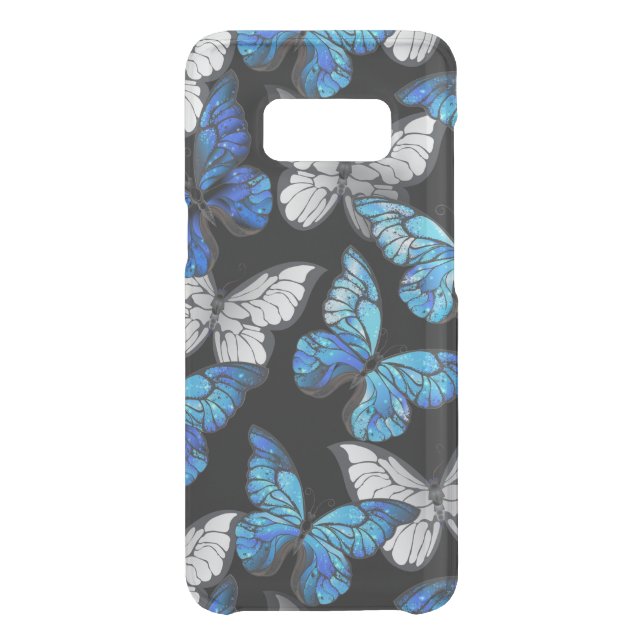 Dark Seamless Pattern with Blue Butterflies Morpho Uncommon Samsung Galaxy Case (Back)