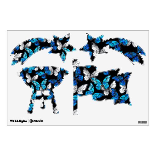 Dark Seamless Pattern with Blue Butterflies Morpho Wall Decal