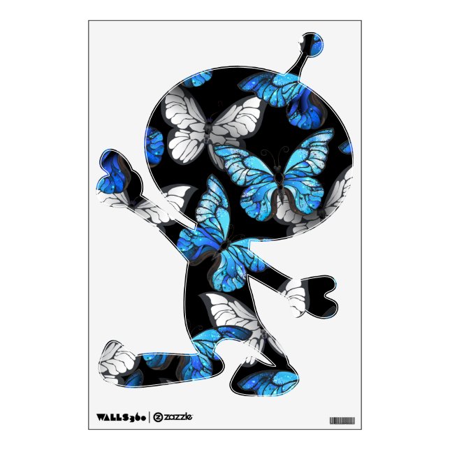 Dark Seamless Pattern with Blue Butterflies Morpho Wall Decal (Front)