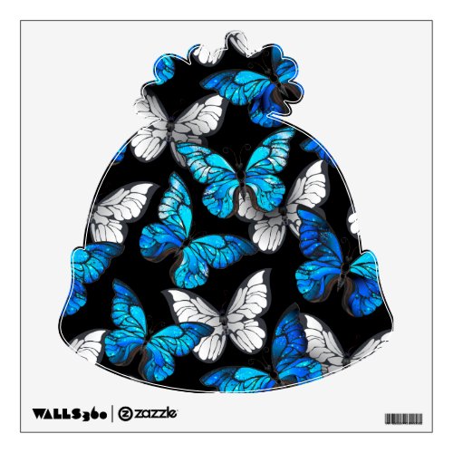 Dark Seamless Pattern with Blue Butterflies Morpho Wall Decal