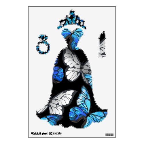 Dark Seamless Pattern with Blue Butterflies Morpho Wall Decal