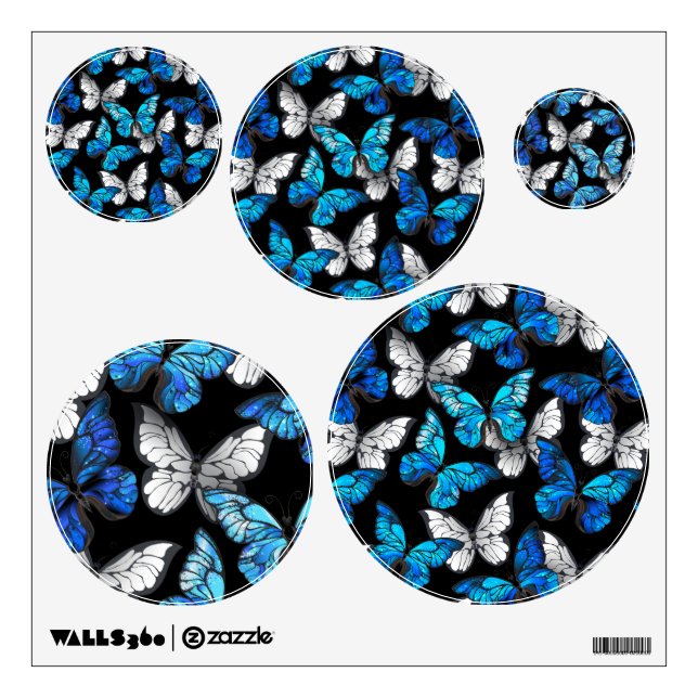 Dark Seamless Pattern with Blue Butterflies Morpho Wall Decal (Front)