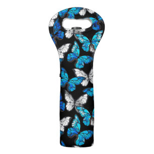 Dark Seamless Pattern with Blue Butterflies Morpho Wine Bag