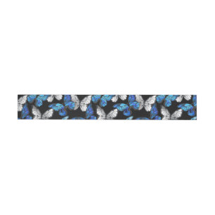 Dark Seamless Pattern with Blue Butterflies Morpho Wrap Around Address Label
