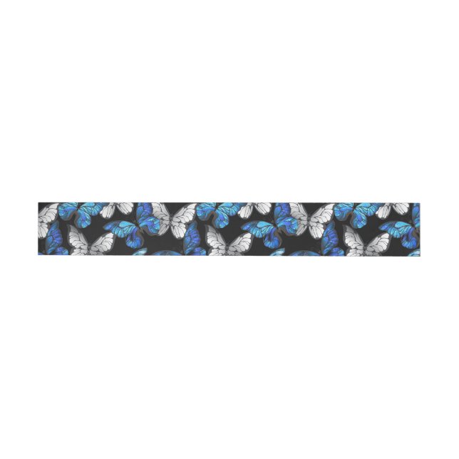 Dark Seamless Pattern with Blue Butterflies Morpho Wrap Around Address Label (Individual)