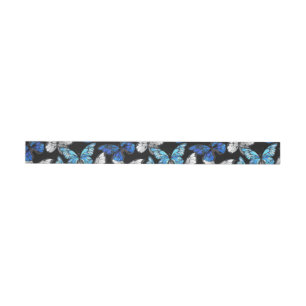 Dark Seamless Pattern with Blue Butterflies Morpho Wrap Around Label
