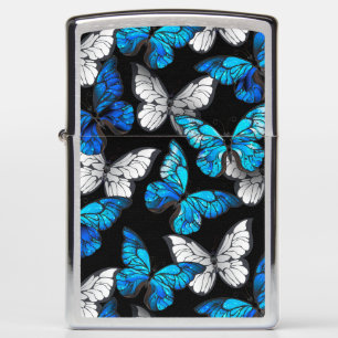 Dark Seamless Pattern with Blue Butterflies Morpho Zippo Lighter
