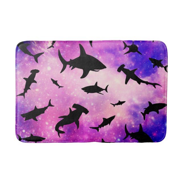 Dark shadow fish shark on gradient galaxy Space Bath Mat (Front)