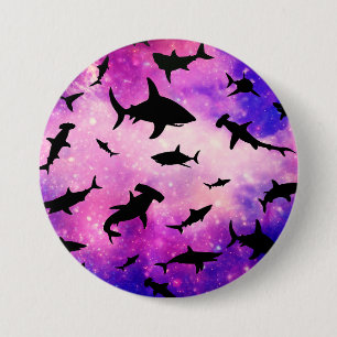 Dark shadow fish shark on gradient galaxy Space Button
