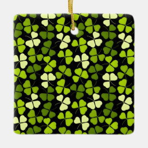 Dark Shamrock Pattern Green & Black Ceramic Ornament