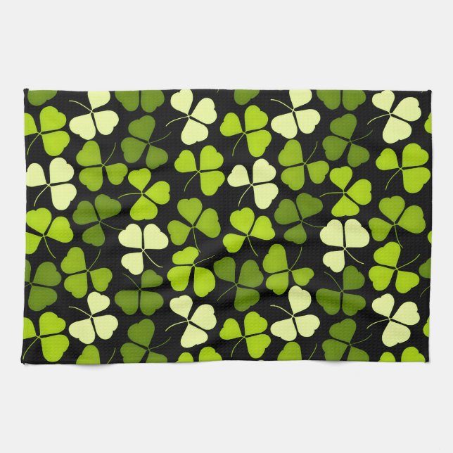 Dark Shamrock Pattern Green & Black Kitchen Towel (Horizontal)