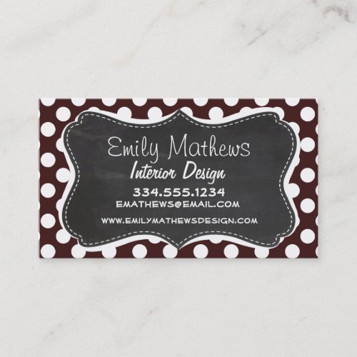 Dark Sienna Polka Dots; Retro Chalkboard Business Card