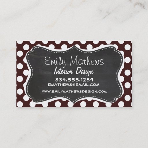 Customizable Dark Sienna Polka Dots; Retro Chalkboard Business Card