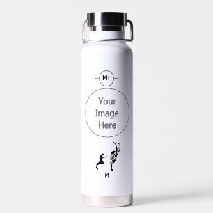 Dark Silhouette Ram in Black Ink Water Bottle